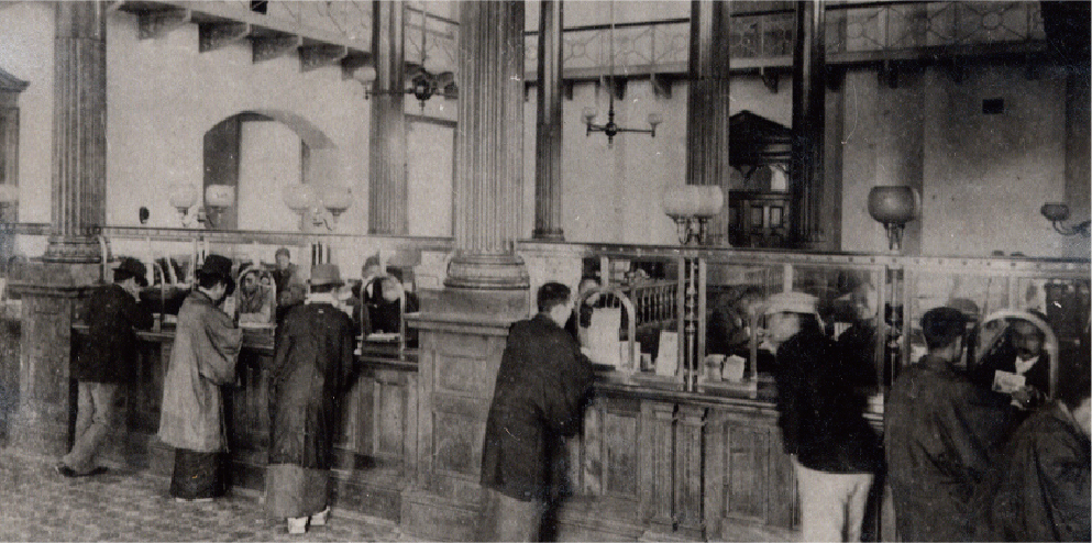 The café space was formerly a bank office in the Meiji era