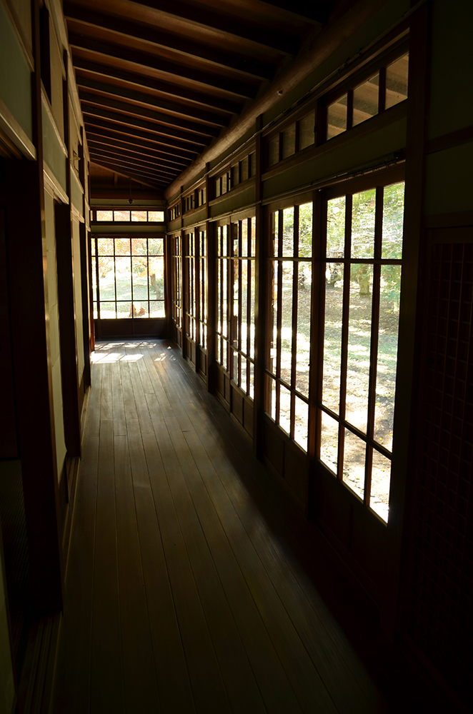 Glazed sliding door covering the main building