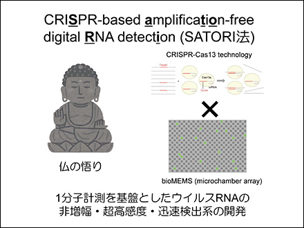 【写真2】1分子レベルで世界最速の5分以内で検出が可能な「SATORI法」。SATORIは、『ウイルスを覚る』という意味と、日本独自の悟りという意味で禅に通ずる『悟り』から命名。
