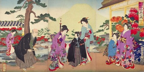 揚州周延『江戸風俗十二ヶ月之内 九月 染井造り菊ノ元祖』