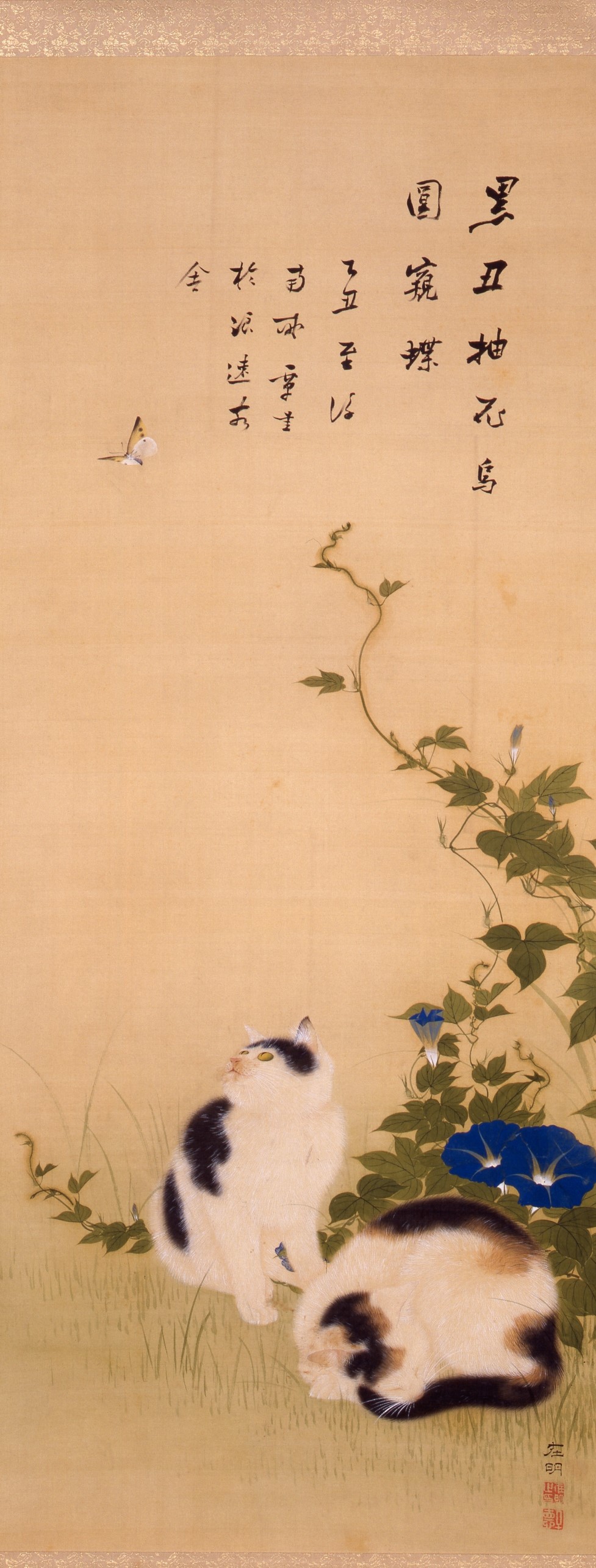 原在明「朝顔に双猫図」 江戸時代・文化2(1805)年頃 1幅 紙本着色 静嘉堂文庫美術館蔵