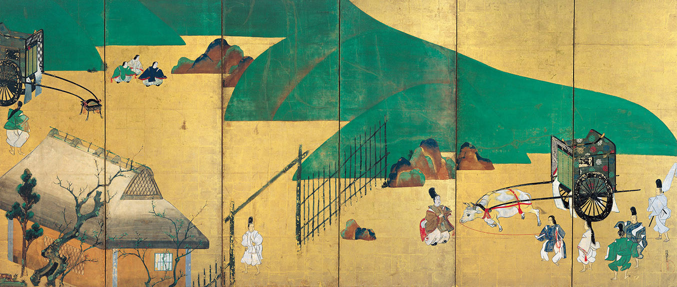 俵屋宗達「源氏物語関屋澪標図屛風」 国宝 江戸時代・寛永8(1631)年 6曲1双 紙本金地着色 静嘉堂文庫美術館蔵(右隻「関屋図」)
