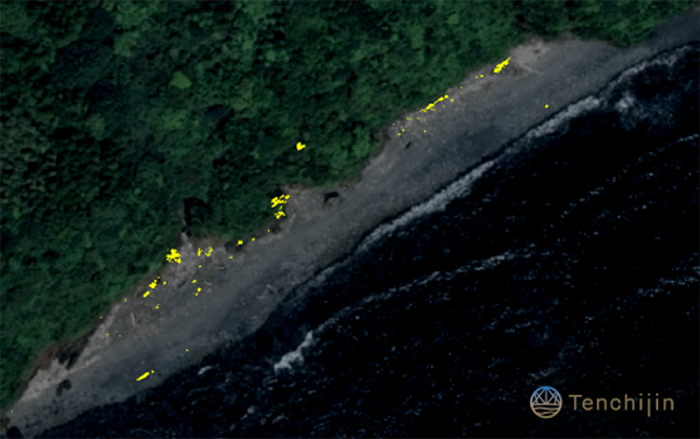 海洋プラスチックごみ検出後の衛星画像