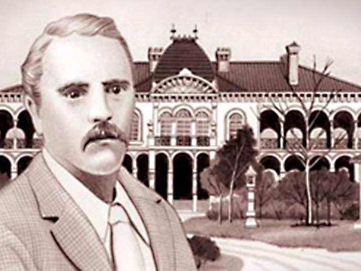 鹿鳴館の外観と若き日のコンドル